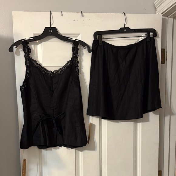 Reformation Linen Black Lace Trim Top and Skirt Set - Picture 6 of 11